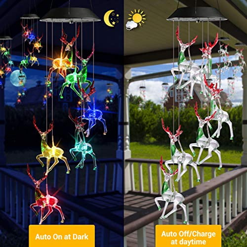 Outdoor Solar Decorative Lights 6 LED Deer for Balcony Window Toodour Solar Christmas Mobile Lights Bedroom Yard Color Changing Wind Chimes Hanging Christmas Reindeer Garden Decorations Party 