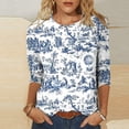 thumbnail image 2 of Pompotops T-shirt Mode Imprimé Ample pour Femmes Manches 3/4 Blouse Col Rond Hauts Décontractés en Solde, 2 of 5