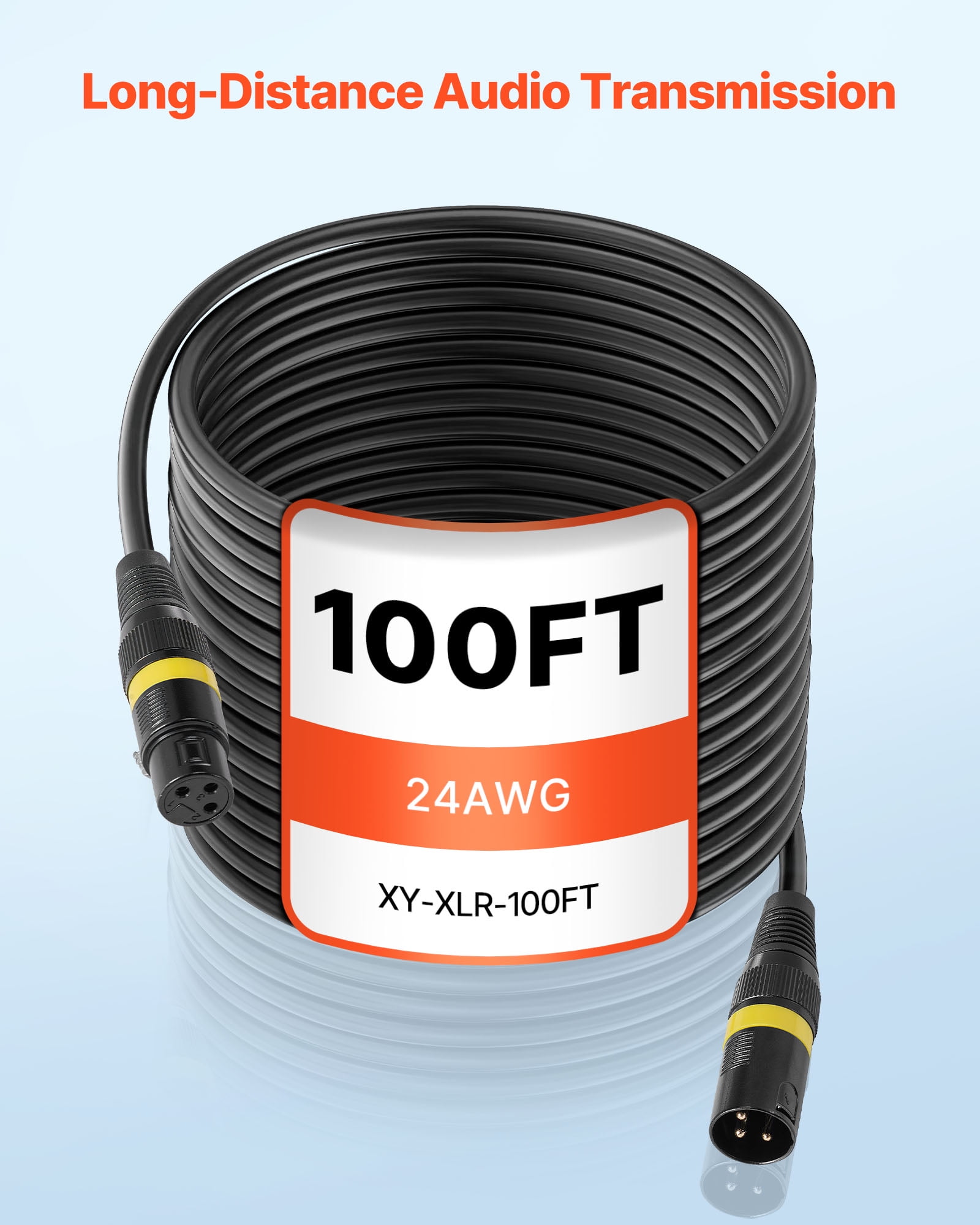 VEVOR XLR Cable 100 ft, 2 Pack, Shielded Balanced DMX Male to Female Microphone Cables, Gold-Plated 3-Pin XLR Mic Speaker Cord Wires, for Stage Lighting,Microphones, Amplifier, Mixer, Speaker Systems