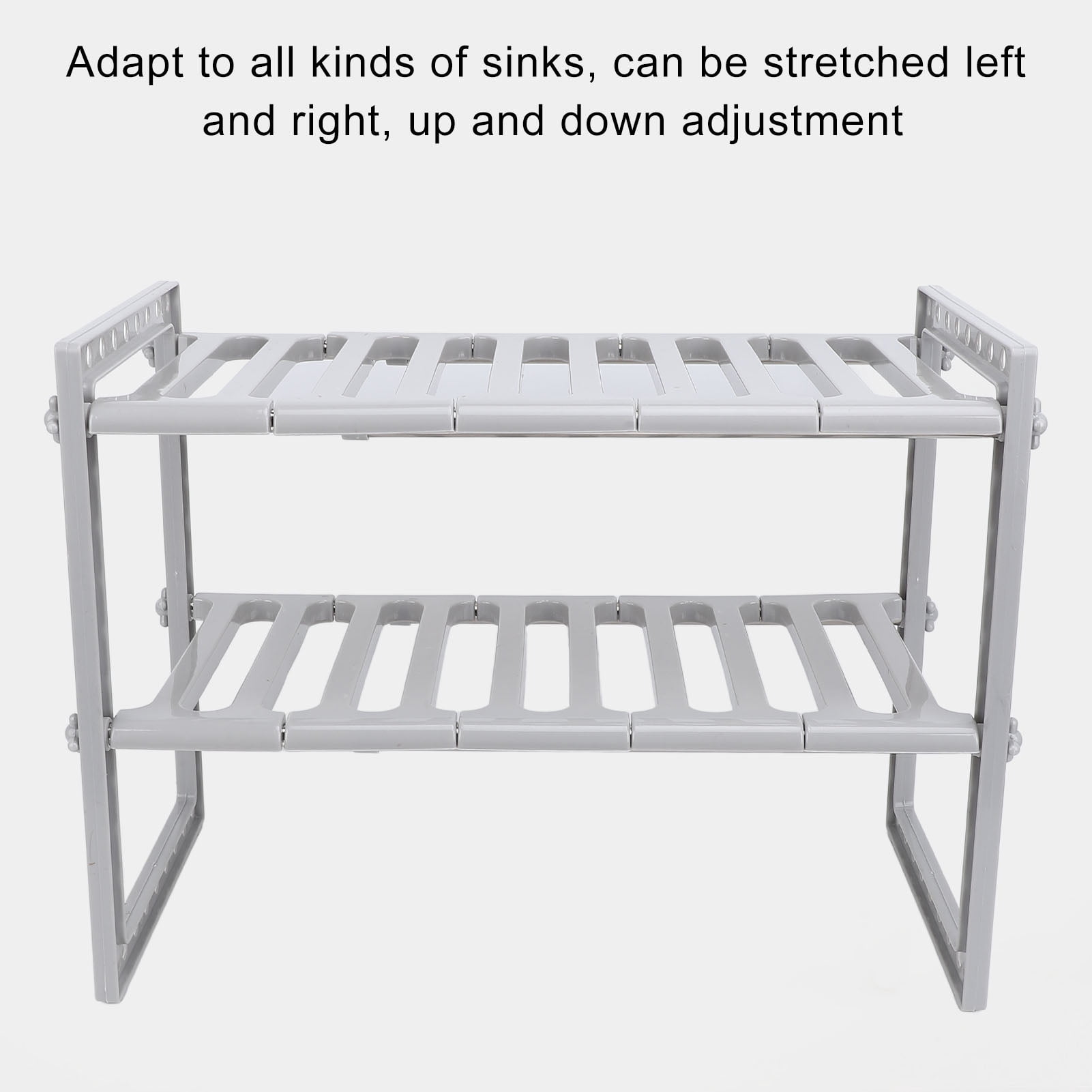 BIMZUC Under Sink Organizer 2 Tiers Expandable Stainless Steel Storage Rack Grey, 15.75 in / 40 cm Length