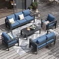 thumbnail image 6 of ECOPATIO Aluminum Patio Furniture Set, 8 Pcs Metal Modern Outdoor Sofa Sets, Outdoor Sectional Patio Conversation Set with Coffee Table for Backyard, Poolside, Dark Gray & Blue, 6 of 10