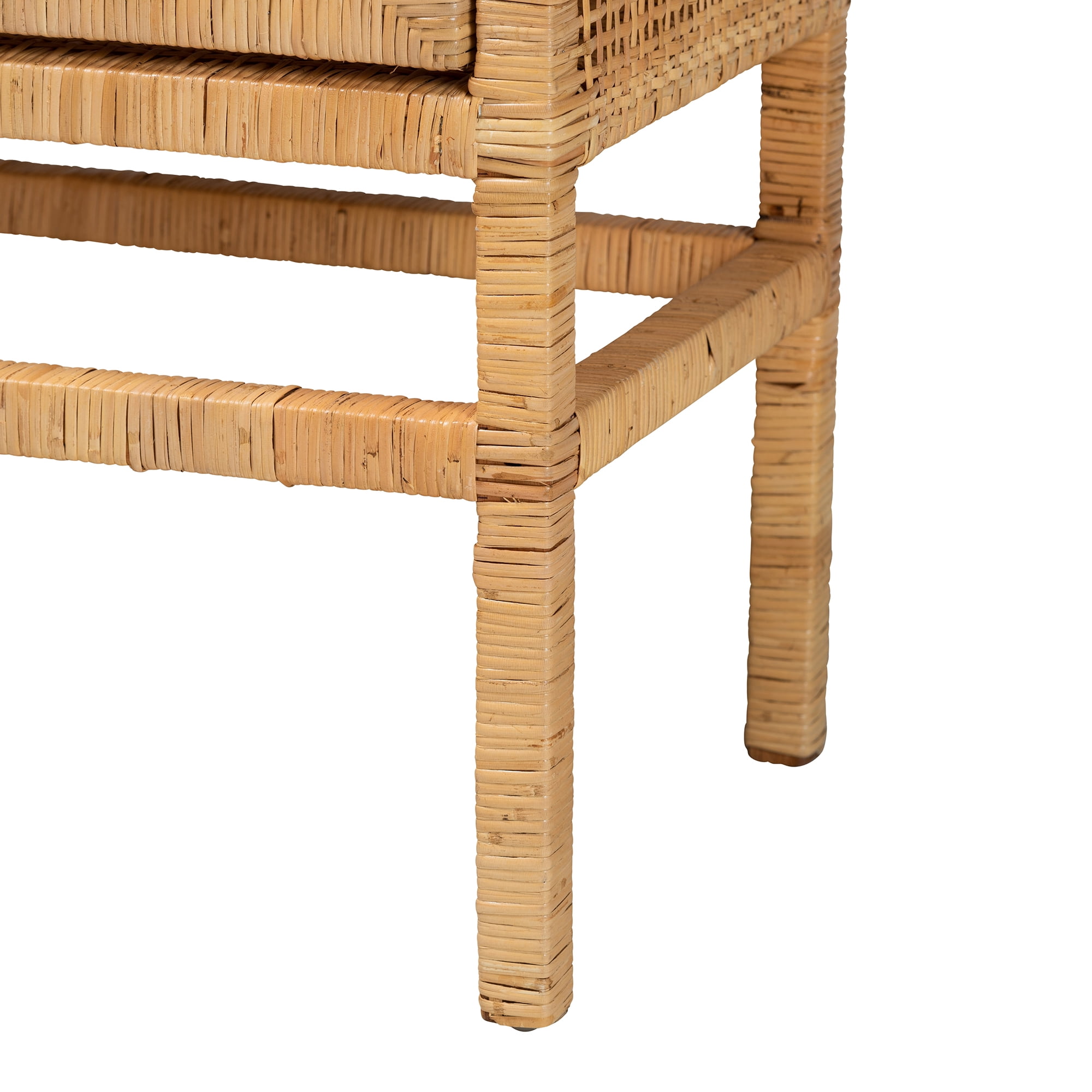 bali & pari Vivan Rattan and Mahogany wood BOHO Storage Cabinet, 3-Shelf, Natural Brown