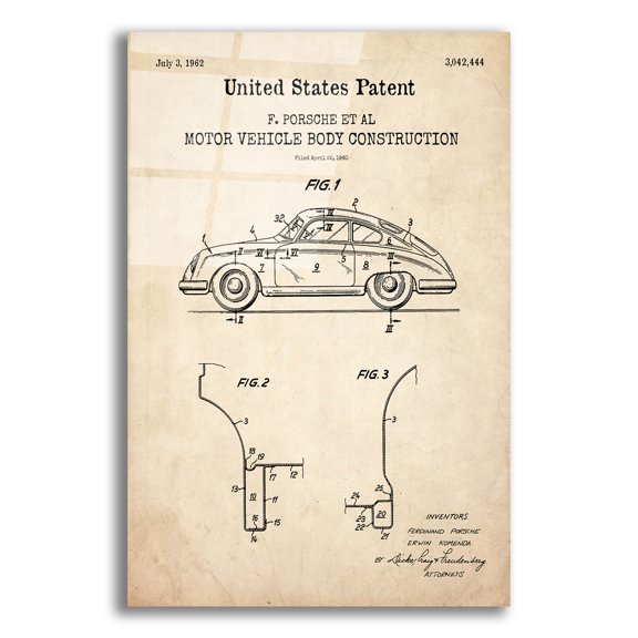 Epic Art 'Motor Vehicle Body Construction Blueprint Patent Parchment,' Acrylic Glass Wall Art, 16"x24"