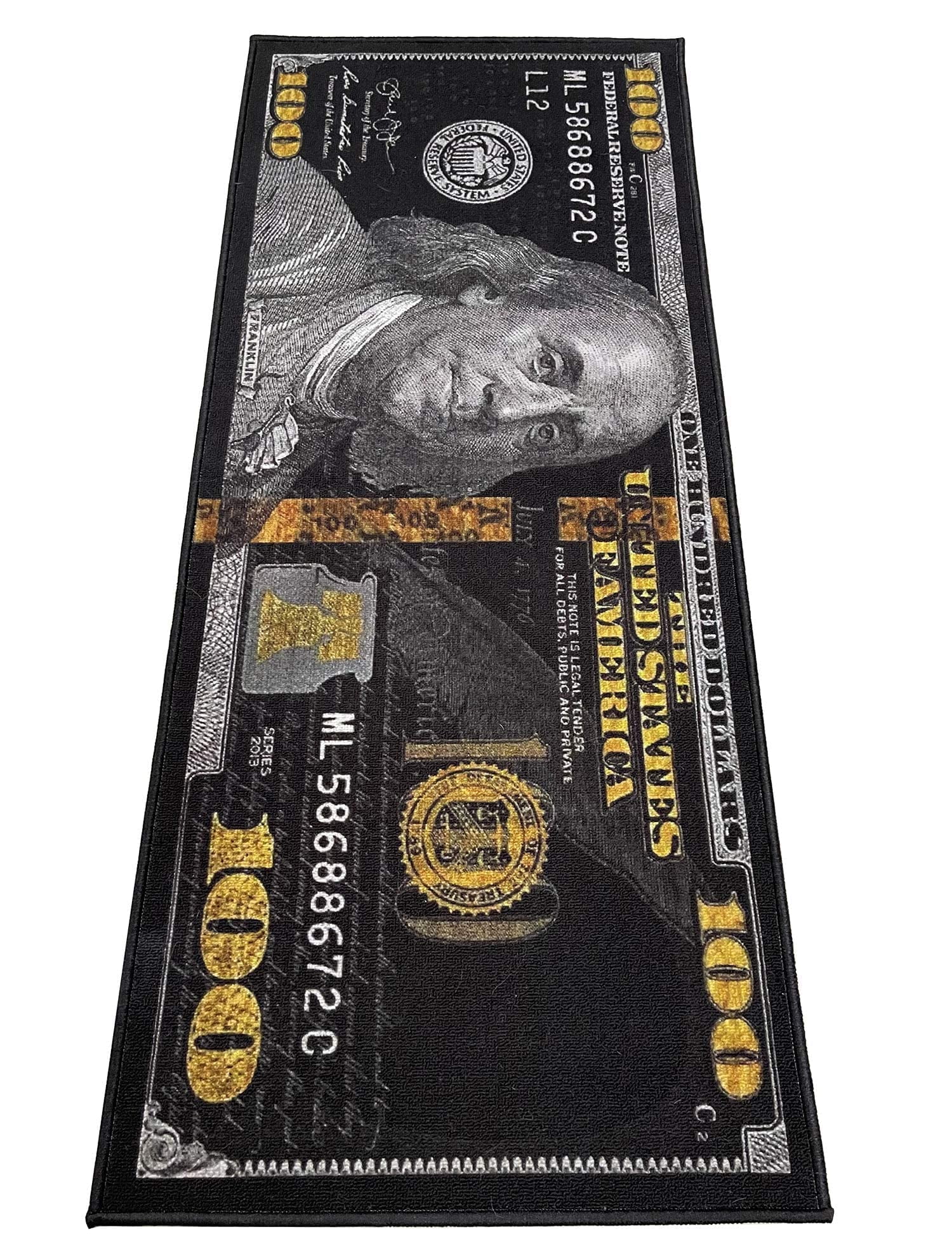 HUAHOO Black Money Rugs 100 Dollar Bill Area Rug Door Mat Runner for