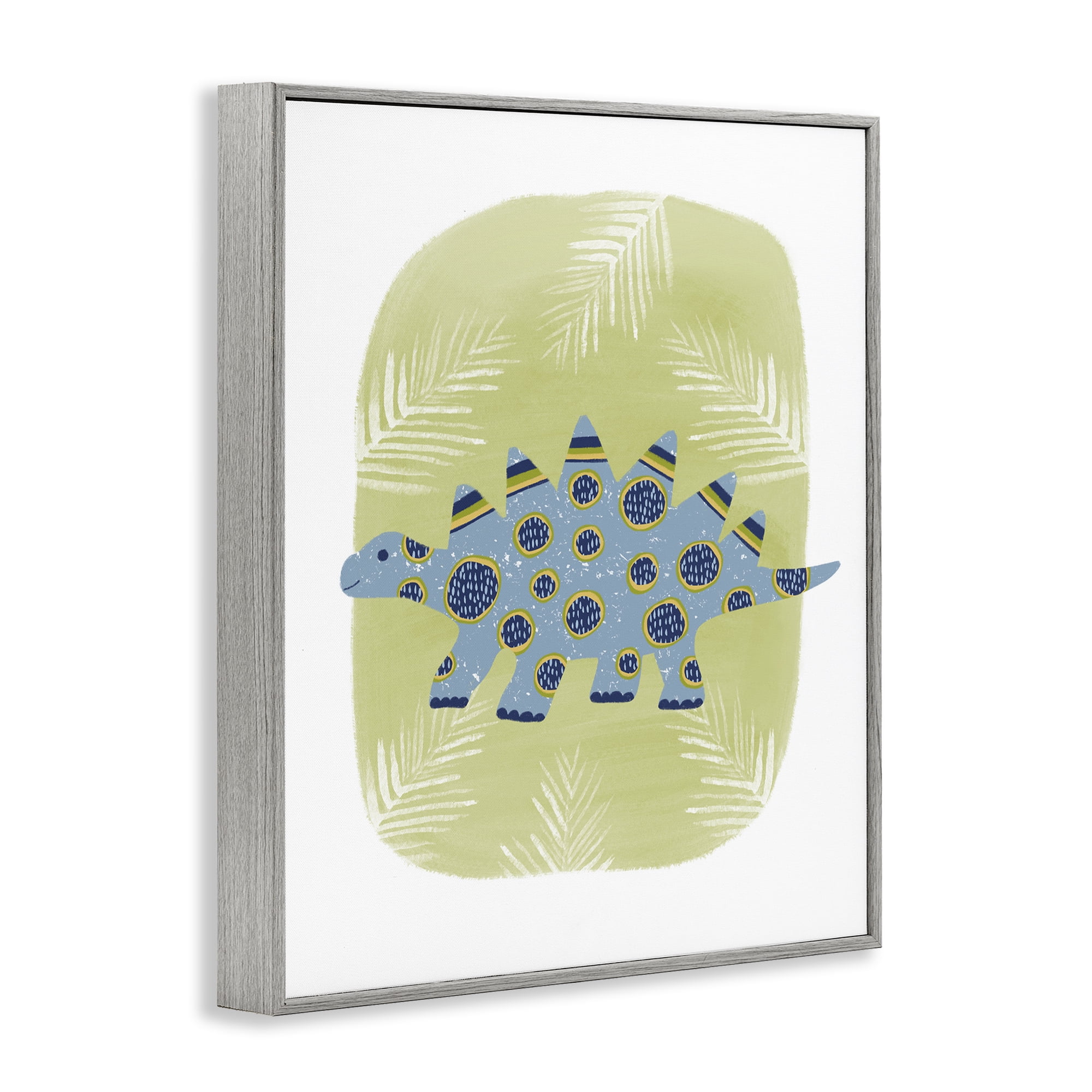 Stupell Industries Stegosaurus with Leaves Animals & Insects Painting Gray Framed Art Print Wall Art, 16 x 20