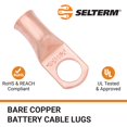 thumbnail image 3 of SELTERM 15 piezas 1/0 AWG 1/2 "" Stud - Conectores de terminales de batería de alta resistencia UL, terminales de cable de batería de cobre desnudo, conectores de alambre de calibre 0, extremos de cab, 3 of 5