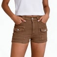 thumbnail image 4 of Women's Cargo Shorts Multi Pocket Utility Jean Shorts Casual Streetwear Mid Rise Short Denim Pants Outdoor Summer Wear Brown S, 4 of 7