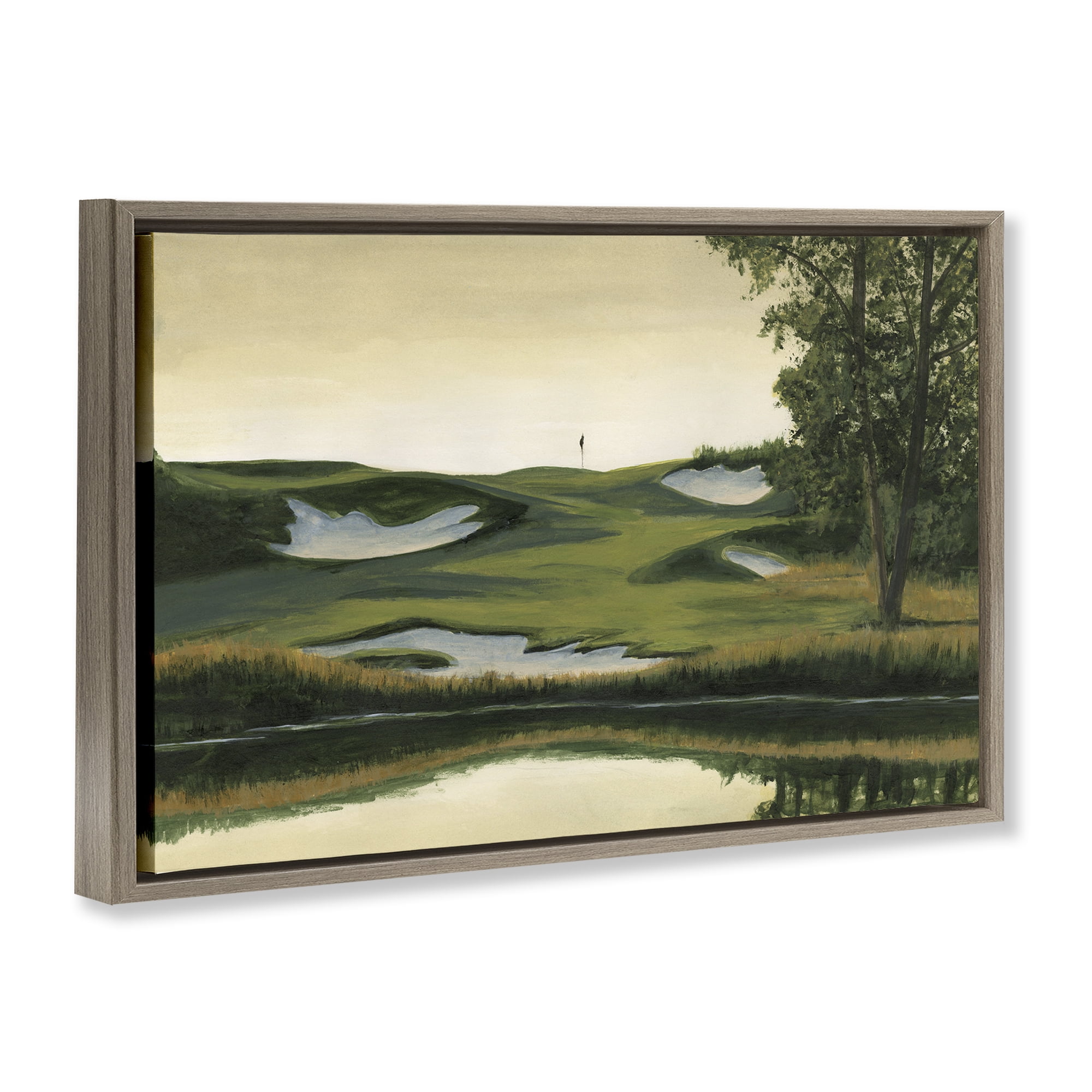 Stupell Industries Golf Course Terrain Landscape Painting Brown Floater Framed Art Print Wall Art, 31 x 21