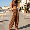 thumbnail image 3 of Sahpxhe Cotton Linen Pants Women Loose Wide Leg Breathable Comfy Palazzo Pants Oversized Baggy Casual Long Trousers Yellow M, 3 of 7