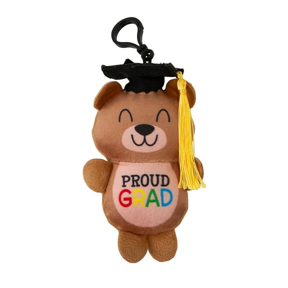 Fun Express 2 1/4" x 3 1/2" Stuffed Elementary Graduation Bear Backpack Clips – 12 Pc.