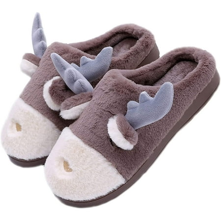 

PIKADINGNIS Women s Slippers Cute Elk Slippers Cartoon Animal Slippers Winter Slippers Warm Home Slippers Furry Slippers