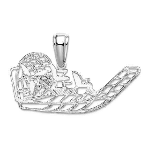 925 Sterling Silver Rhodium Plated Polished Cut-out Flat Airboat Pendant Necklace 22.61mm long Pendant for Women