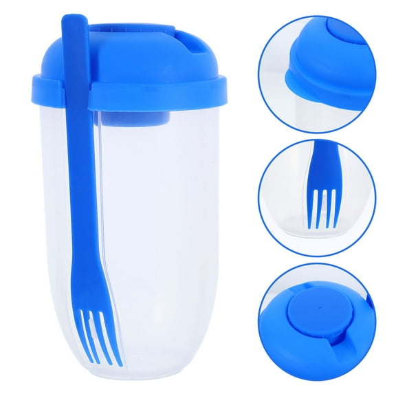GOOHOCHY Portable Salad Container with Leakproof Seal and Fork for Fresh Salads Blue Plastic