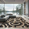 thumbnail image 2 of ODIKA 6'x9' Beige Brown Geometric Interlocking Maze Washable Area Rug Contemporary Abstract Labyrinth Motif with Curved Non-Slip, Easy Care, for Family Room, Living Mater Bedroom, 2 of 7