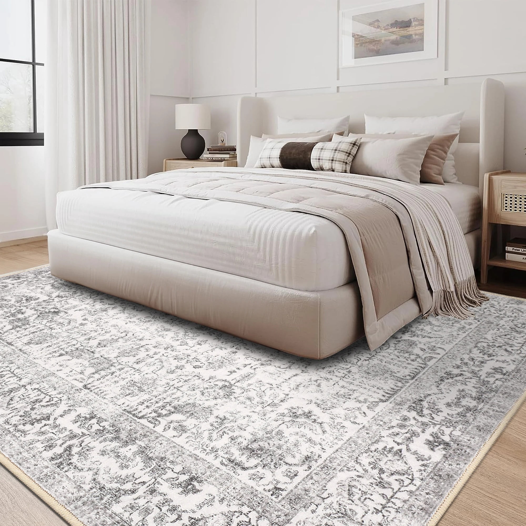 BERTHMEER 8'x10' Washable Large Area Rugs indoor Vintage Oriental Distressed Rugs Carpets for Living Room Bedroom Dining Room Office Throw Rugs Non-slip, Gray