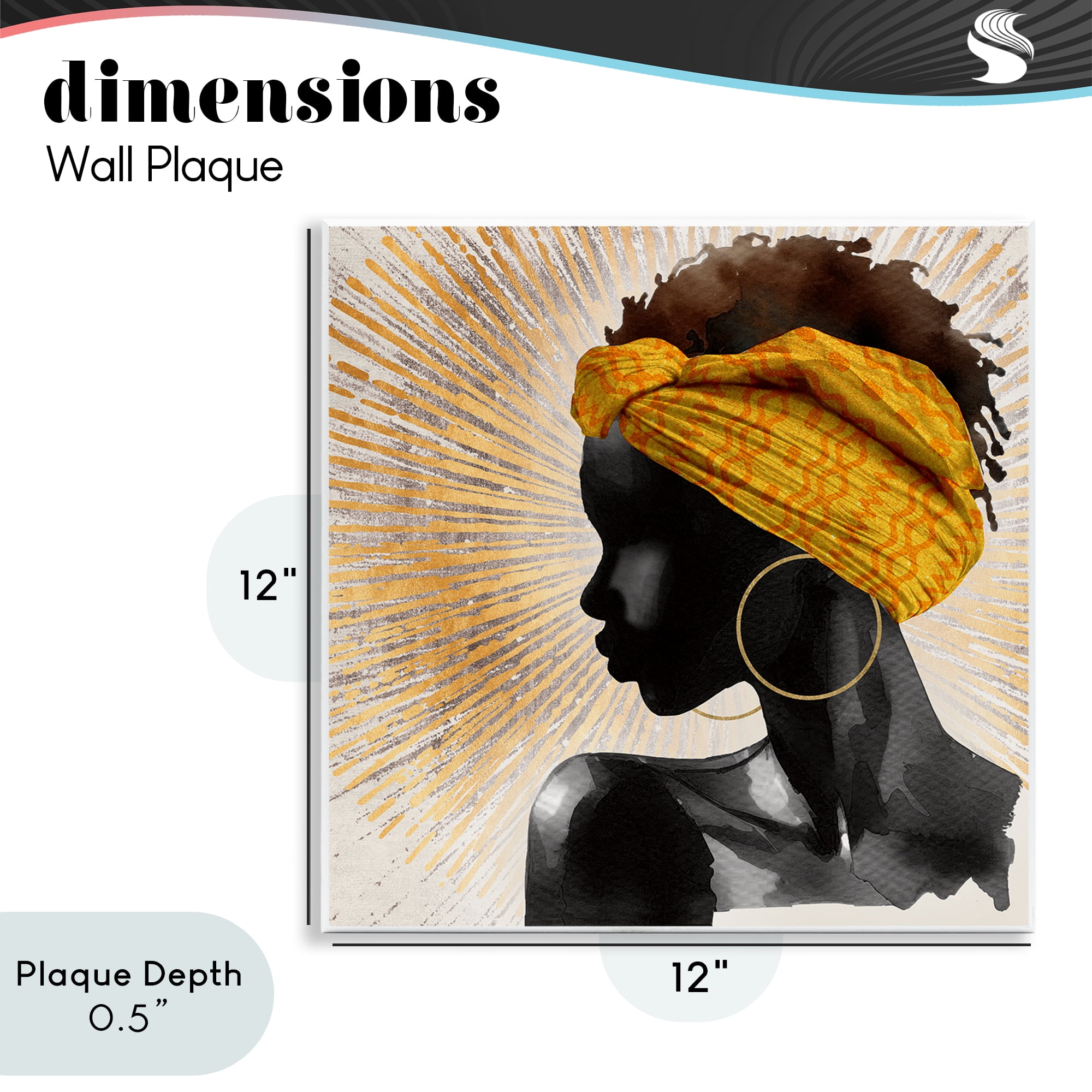 Stupell Industries Golden Sunburst Profile with Headwrap Wall Plaque Art, design by CAD Designs