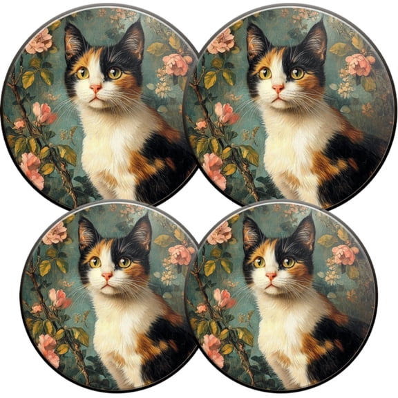 Electric Stove Burner Covers,4 Pcs Round Gas Burner Cover,8 and 10 Inch,Calico Cat amidst Delicate Pink Flowers
