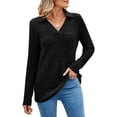 thumbnail image 2 of Long Sleeve Turn-Down Collar Women V-Neck Casual Knit Hoodies Tops, 2 of 4