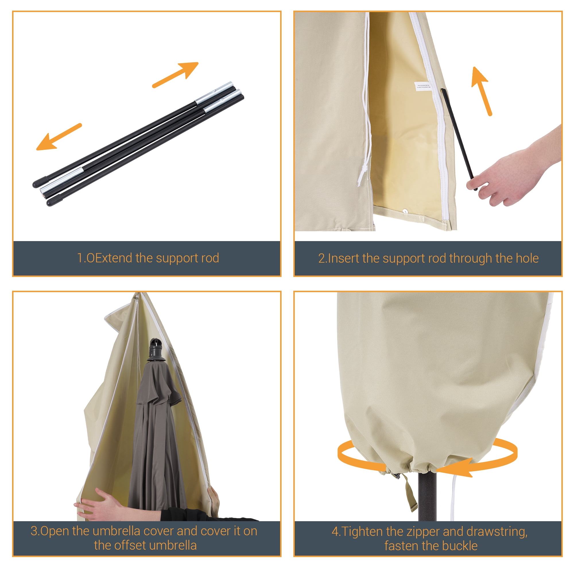 ACEGOSES Patio Market Table Umbrella Covers Zippered Waterproof Outdoor Parasol Deck Umbrella Cover, Fit for 7.5–11 Feet,KhaKi