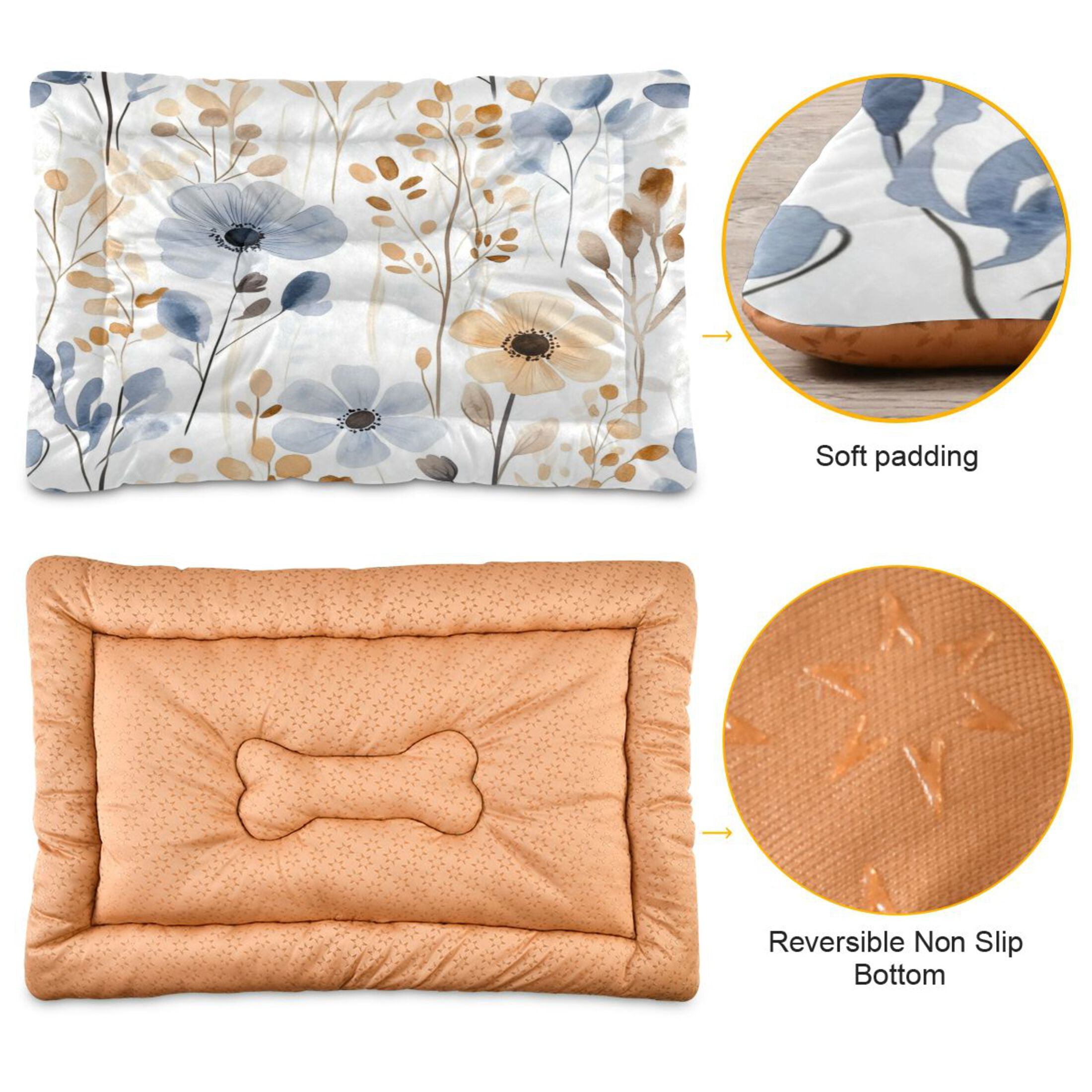 Qxltty Watercolor Wildflowers Ped Pad Wear-resistant and Hard to Bite Through Sleeping Pad for Small Medium Large Dogs Winter Pet Bed 36×24in