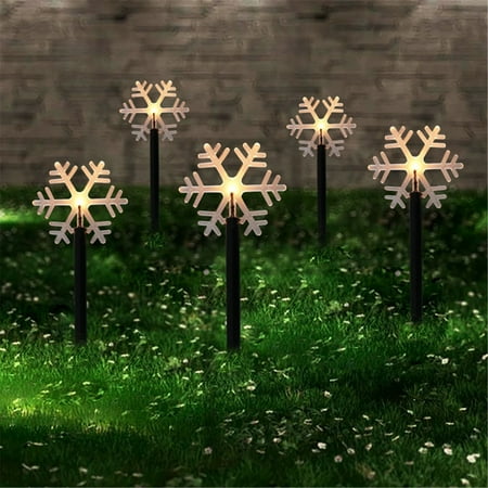 

QISIWOLE Christmas Snowflake Pathway Lights Outdoor Solar Powered Walkway Lights Garden Pathway Marker Lights Set-of-5 Stick Lights Christmas Garden Decor