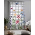 thumbnail image 2 of Sheer Curtains 108 Inches Long, Spring Floral Semi Sheer Curtains Light Filtering Window Treatment, Grey Plaid Pink Blue Flowers Butterfly Privacy Voile Drapes for Living Room Bedroom 52x108 Inch, 2 of 7