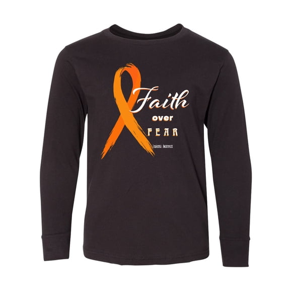 Inktastic Faith over Fear Leukemia Awareness with Orange Ribbon Long Sleeve Youth T-Shirt