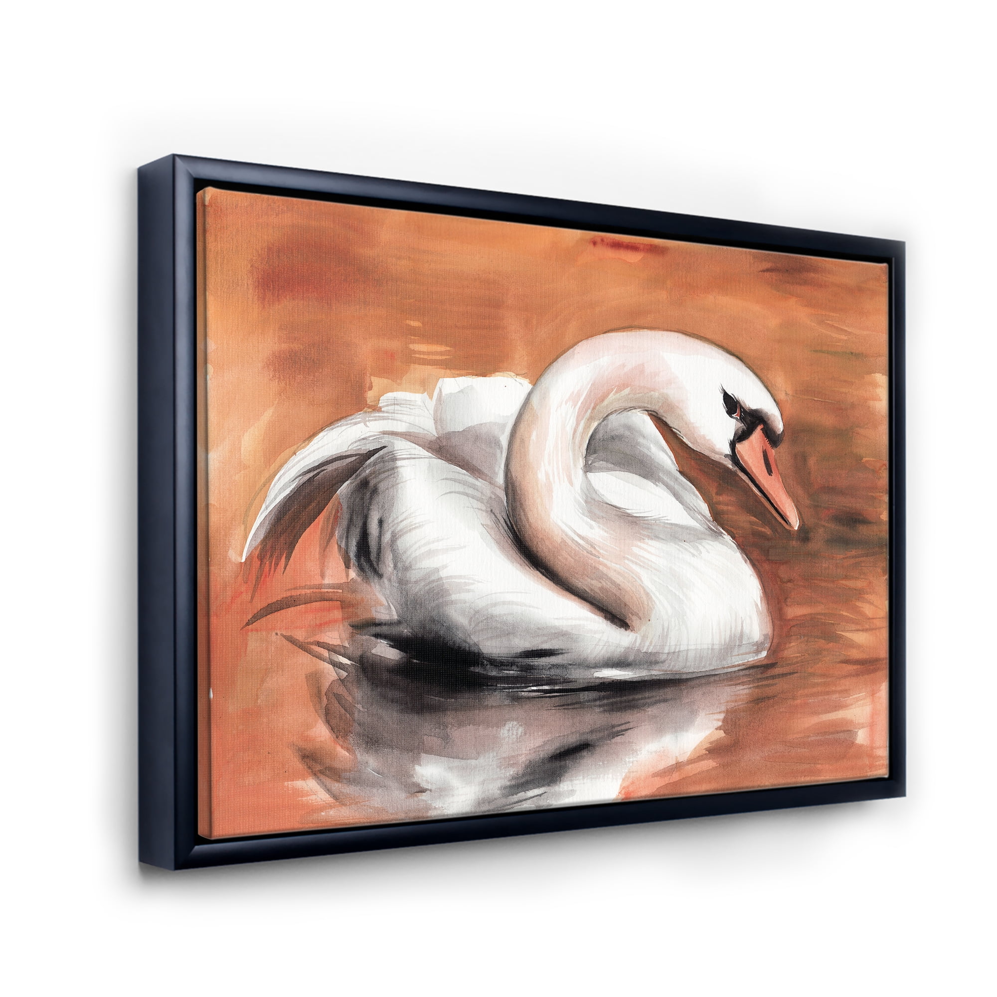 Designart 'Close Up Swan On The Water' Traditional Framed Canvas Wall Art Print