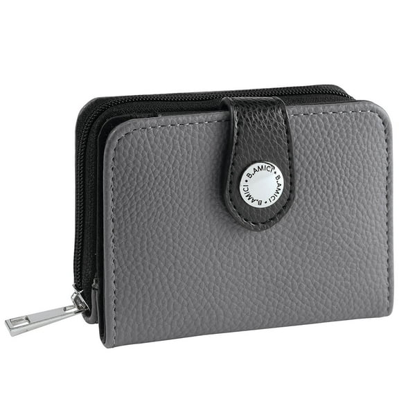 B.Amici Caryn RFID Zip-Around Leather Wallet, Charcoal/Ebony