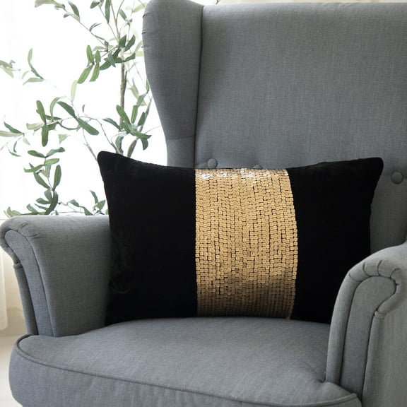 Ox Bay Demi 16" x 24" Black/Gold Striped Polyester Blend Adult Decorative Throw Pillow