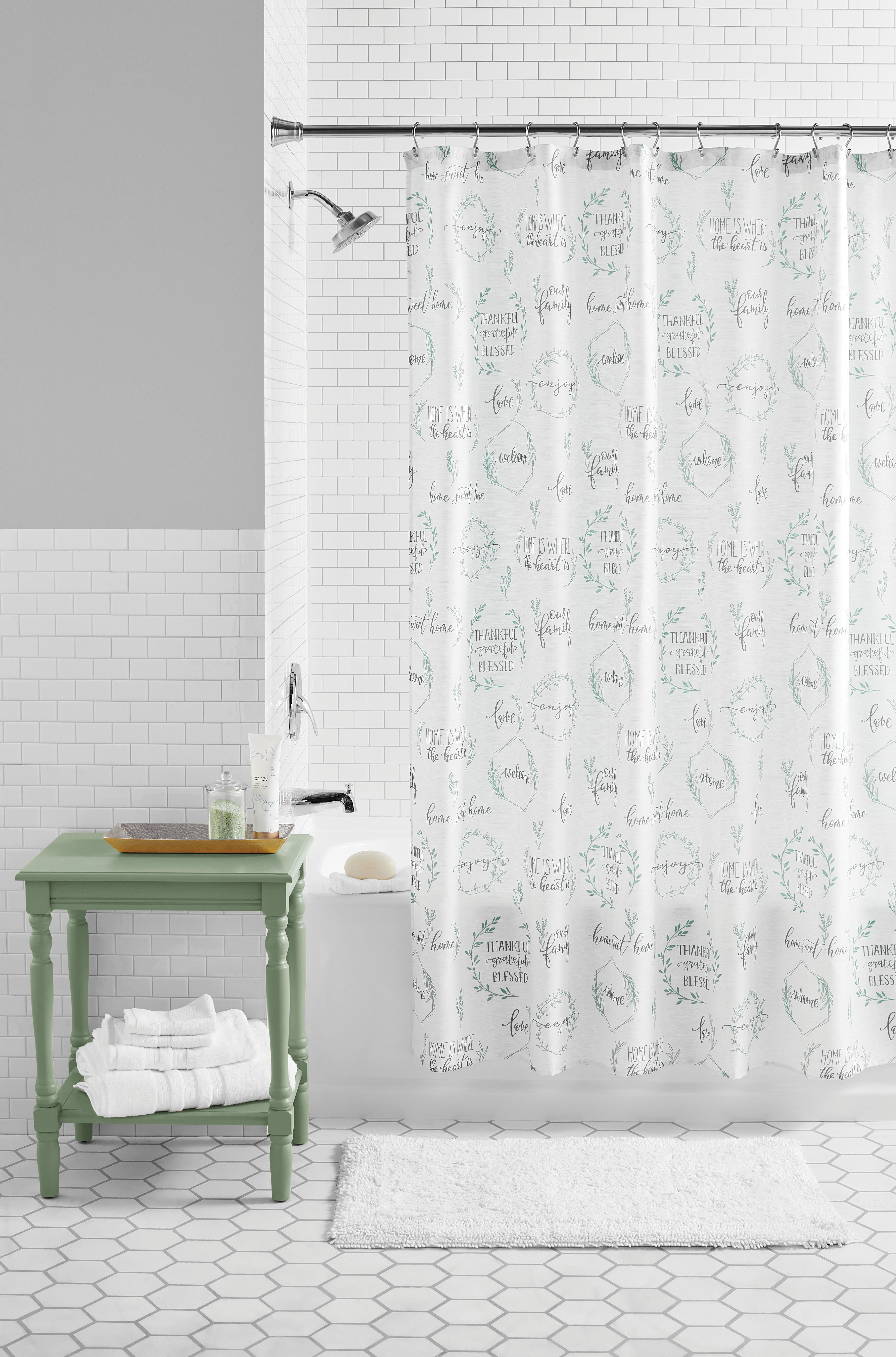 Mainstays Blessed Print, Slub Texture, Recycled Fabric Shower Curtain, 72-inch x 72-inch