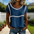 thumbnail image 2 of Ashirexll Womens Casual Tops Linen Top Solid Color Short Sleeve Fashion Tops Lace Trimmed Shirt for Spring Summer, 2 of 7