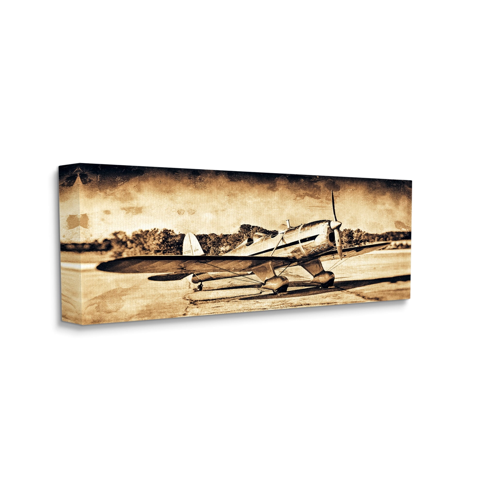 Stupell Industries Vintage Propeller Airplane Aircraft Sepia Photography Canvas Wall Art, 24 x 10, Design by John Slemp