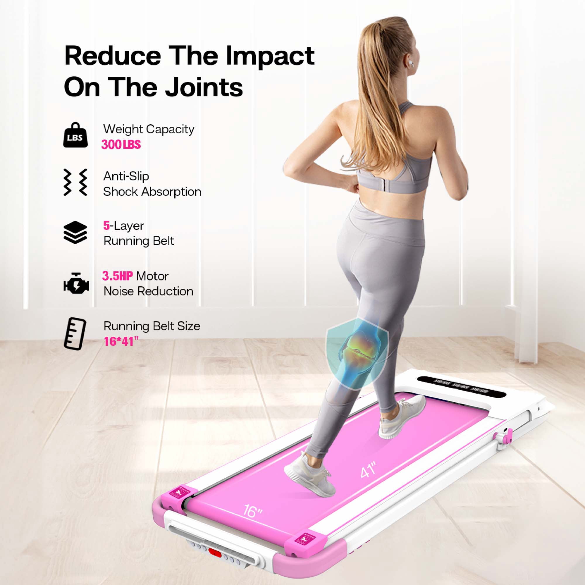 Aukfa 3.5 HP Under Desk Treadmill, Walking Pad 2 in 1 Folding Treadmill for Home Office Workout, 300lb Capacity, Pink