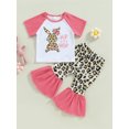 thumbnail image 2 of Bagilaanoe 2pcs Toddler Baby Girl Long Pants Set Leopard Bunny Print Short Sleeve T Shirts Tops + Flare Trousers 12M 18M 24M 3T 4T 5T Kids Casual Easter Outfits, 2 of 9