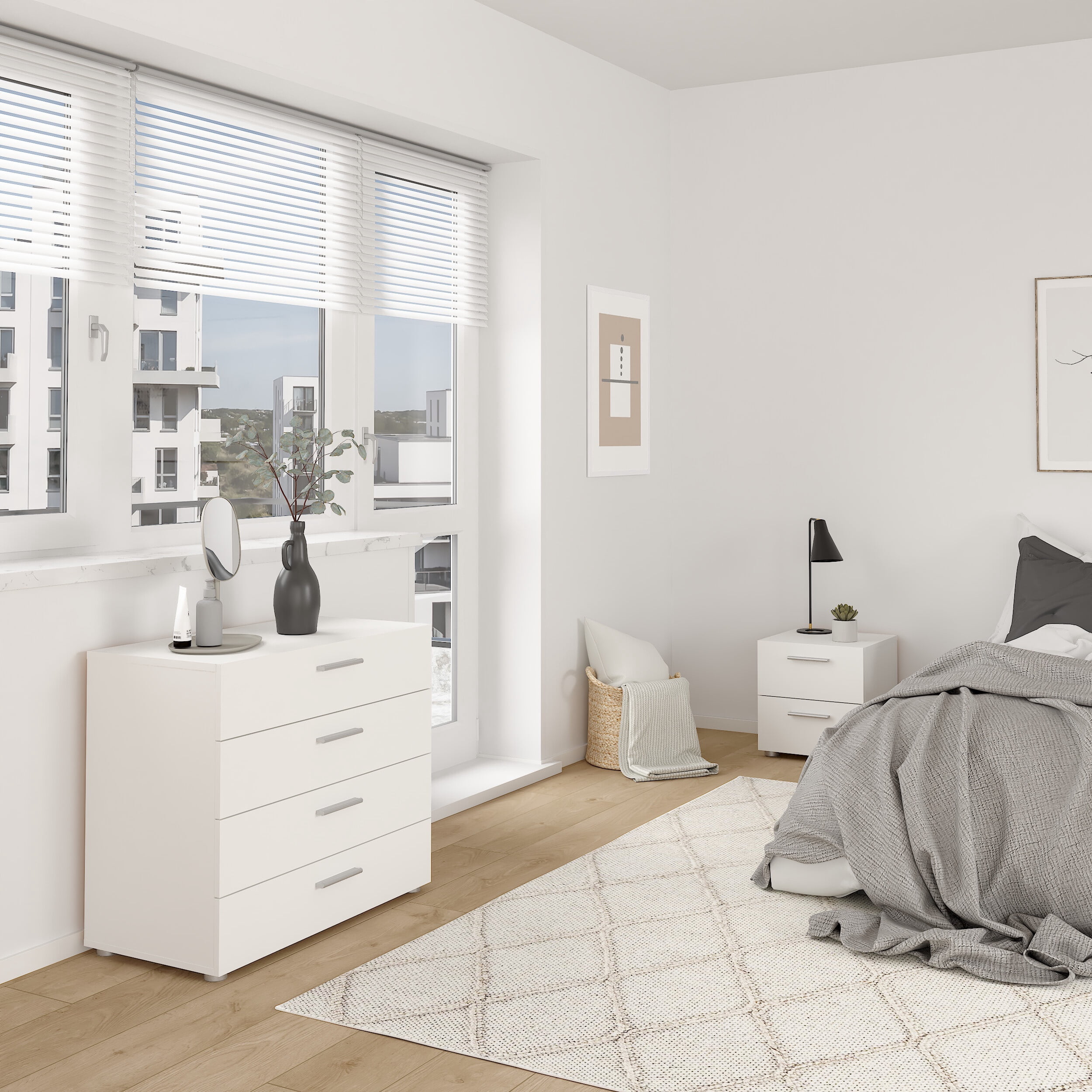 Tvilum Loft 3-Piece Bedroom Set with Chest and Nightstands, White