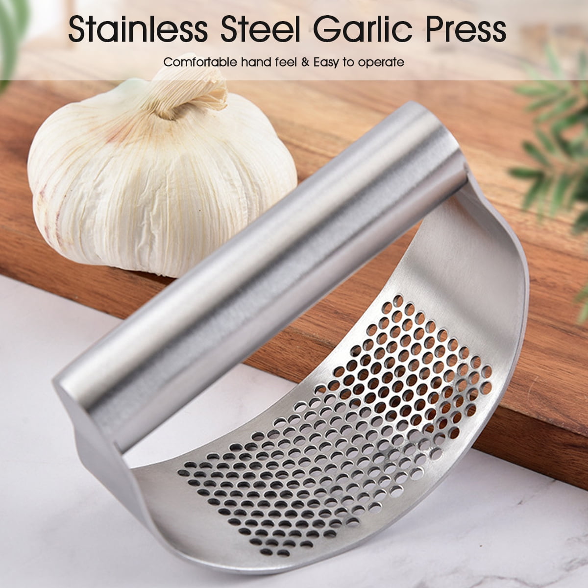 Stainless Steel Garlic Press Crusher Manual Rocking Tool Kitchen Squeezer N7U2