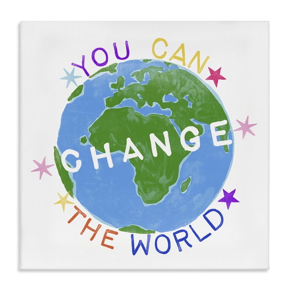 Stupell Industries Cottage Change the World Kids Quote Canvas Art, 17 x 17, by June Erica Vess