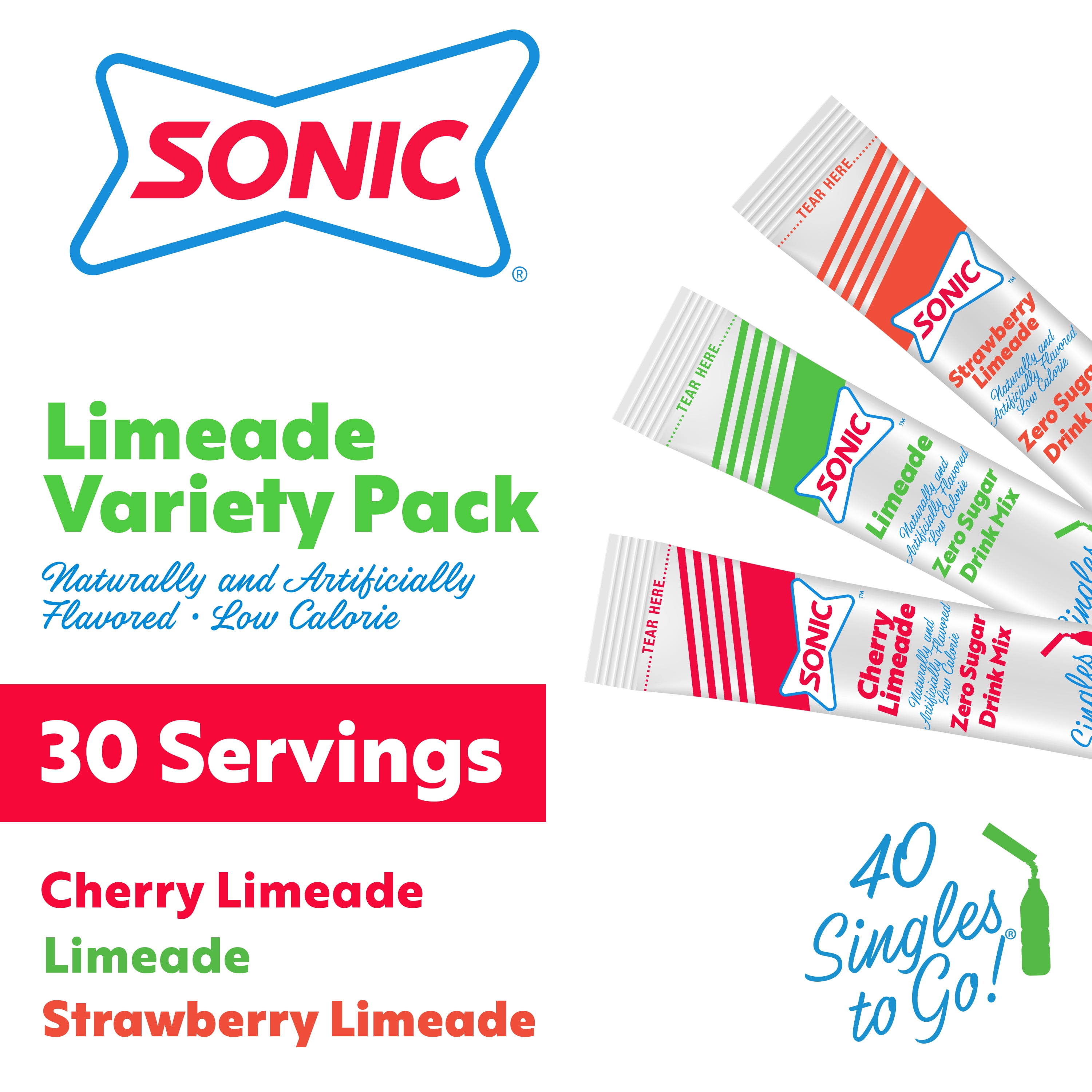 (6 pack) Sonic Limeade Sugar-Free Variety Pack Singles to Go Powdered Drink Mix, 30 Count Packets