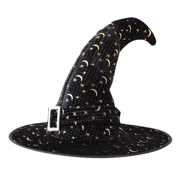 1 Uds sombrero de bruja de cuerno curvo vestido de fiesta para adultos sombrero de cuerno curvo de terciopelo dorado sombrero de bruja elfo