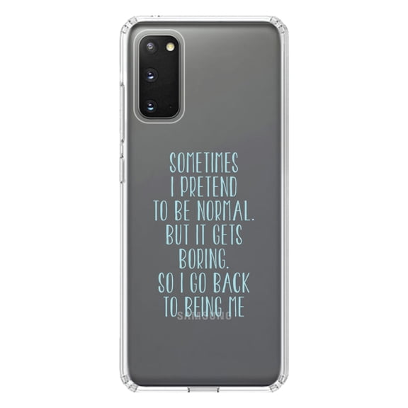 DistinctInk Clear Shockproof Hybrid Case for Galaxy S20 PLUS / 5G (6.7" Screen) - TPU Bumper Acrylic Back Tempered Glass Screen Protector - I Pretend to be Normal But It Gets Boring