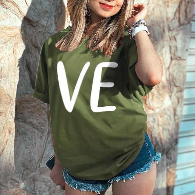 Hot Sale!! T-Shirts de la Saint-Valentin pour Femmes Imprimés Graphiques Mignons Léopard Cœur Amour T-Shirts Décontractés Manches Courtes Col Rond Ag + TP