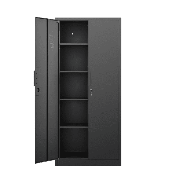 Metal Storage Cabinet with Adjustable Shelves & 2 Doors,70" H Garage Storage Cabinet with Lock Multi-Use Organizer for Garage,Classroom,Office,Black