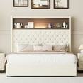 thumbnail image 3 of Harper & Bright Designs Full Size Velvet Tufted Platform Bed Frame with USB Port and Night Light, Wing-back Platform Bed with Rivet Decoration Headboard and Shelf, Beige, 3 of 15