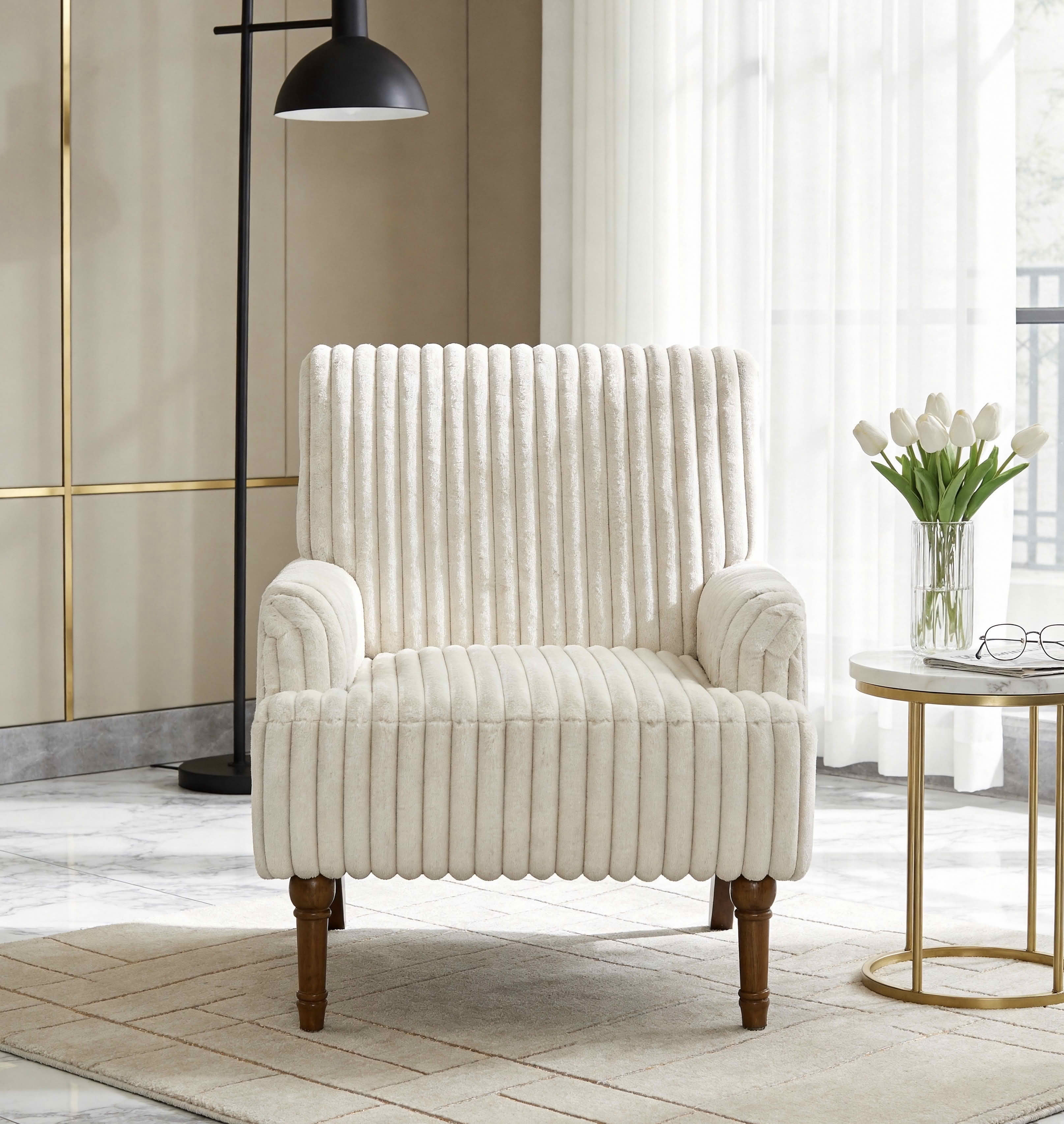 MAYEERTY 30 In Wide-Wale Corduroy Accent Chair, Plush Upholstered, Solid Wood Legs, Beige