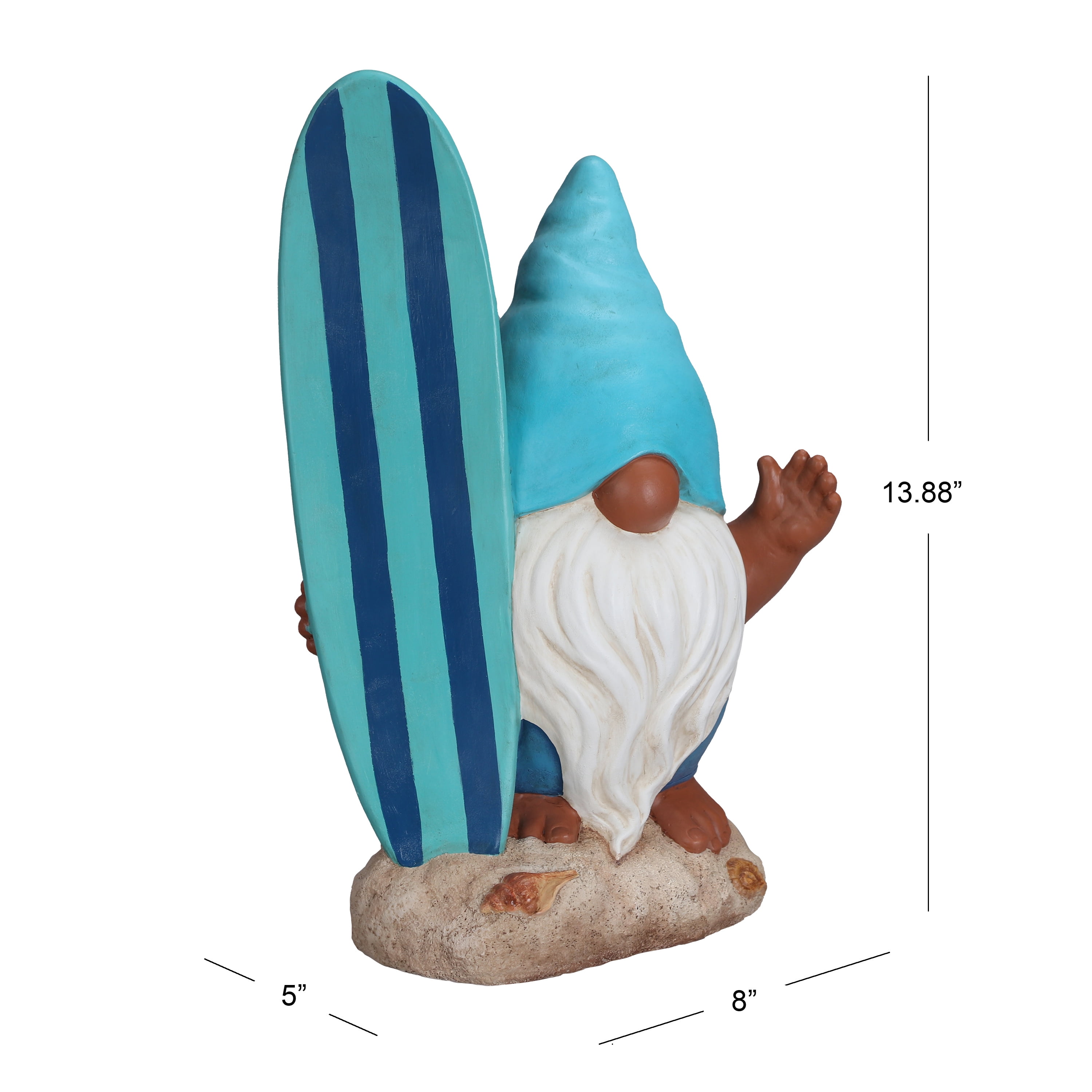 Mainstays Outdoor Blue Surfer Gnome Garden Statuary, 8 in L x 5 in W x 13.88 in H