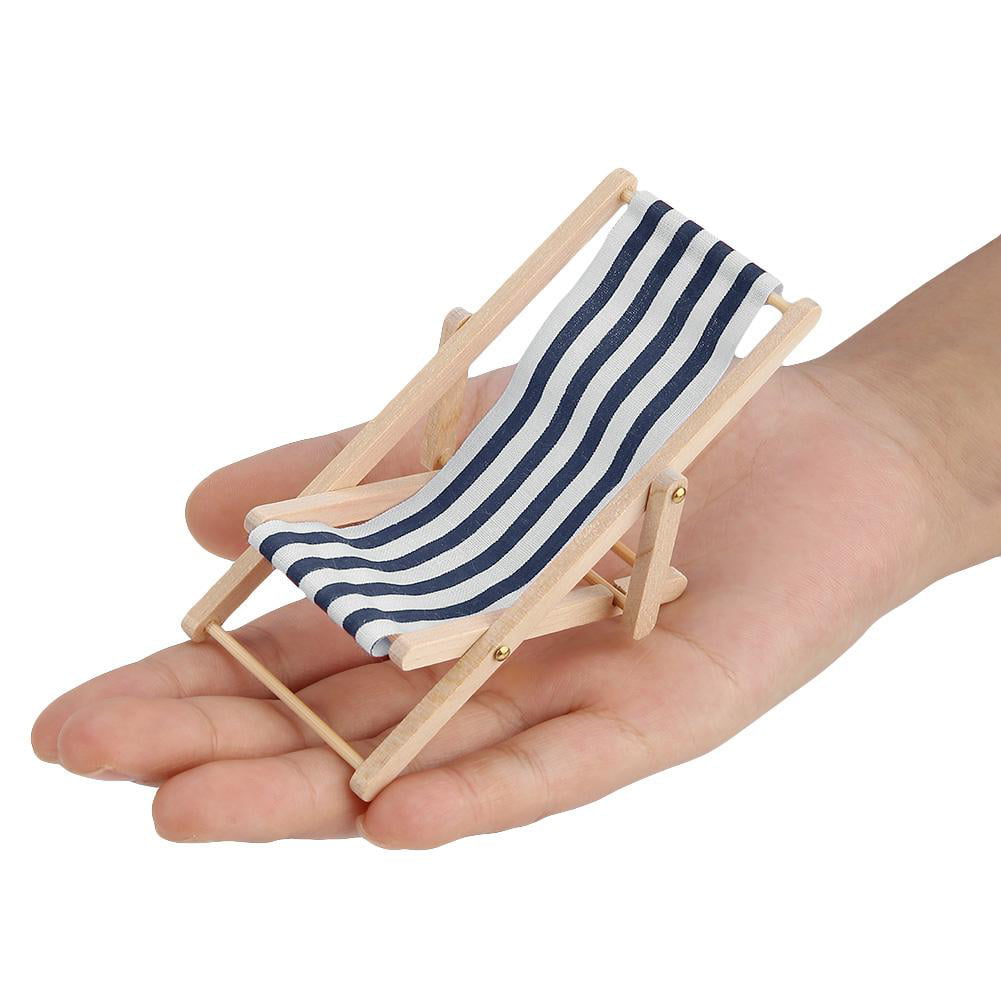 Mini Dollhouse Miniature Garden Beach Furniture Folding Blue Chairs Stripe Q2F6 