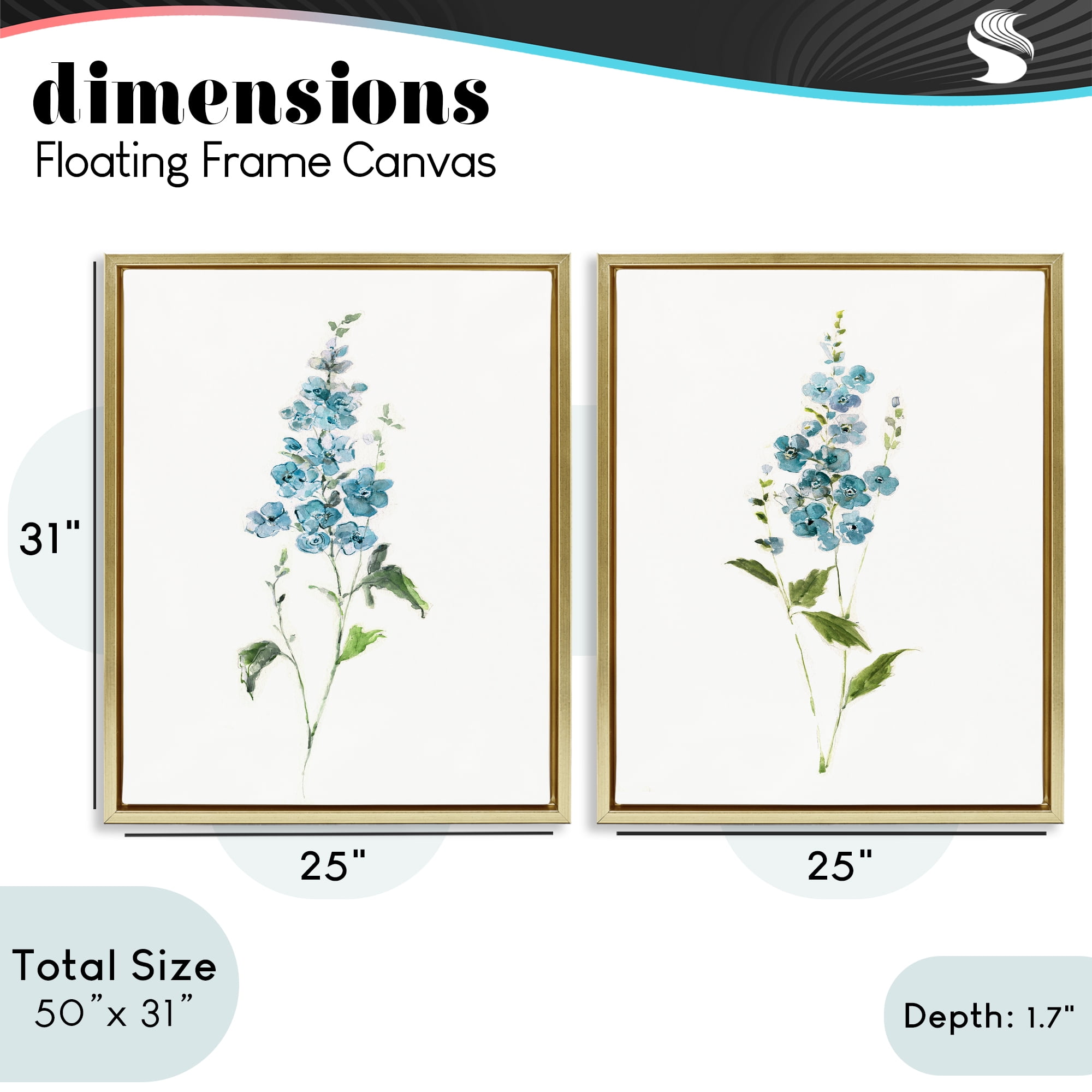 Stupell Industries Blue Watercolor Sprigs 2 Piece Gold Framed Floater Canvas Set, design by Sally Swatland