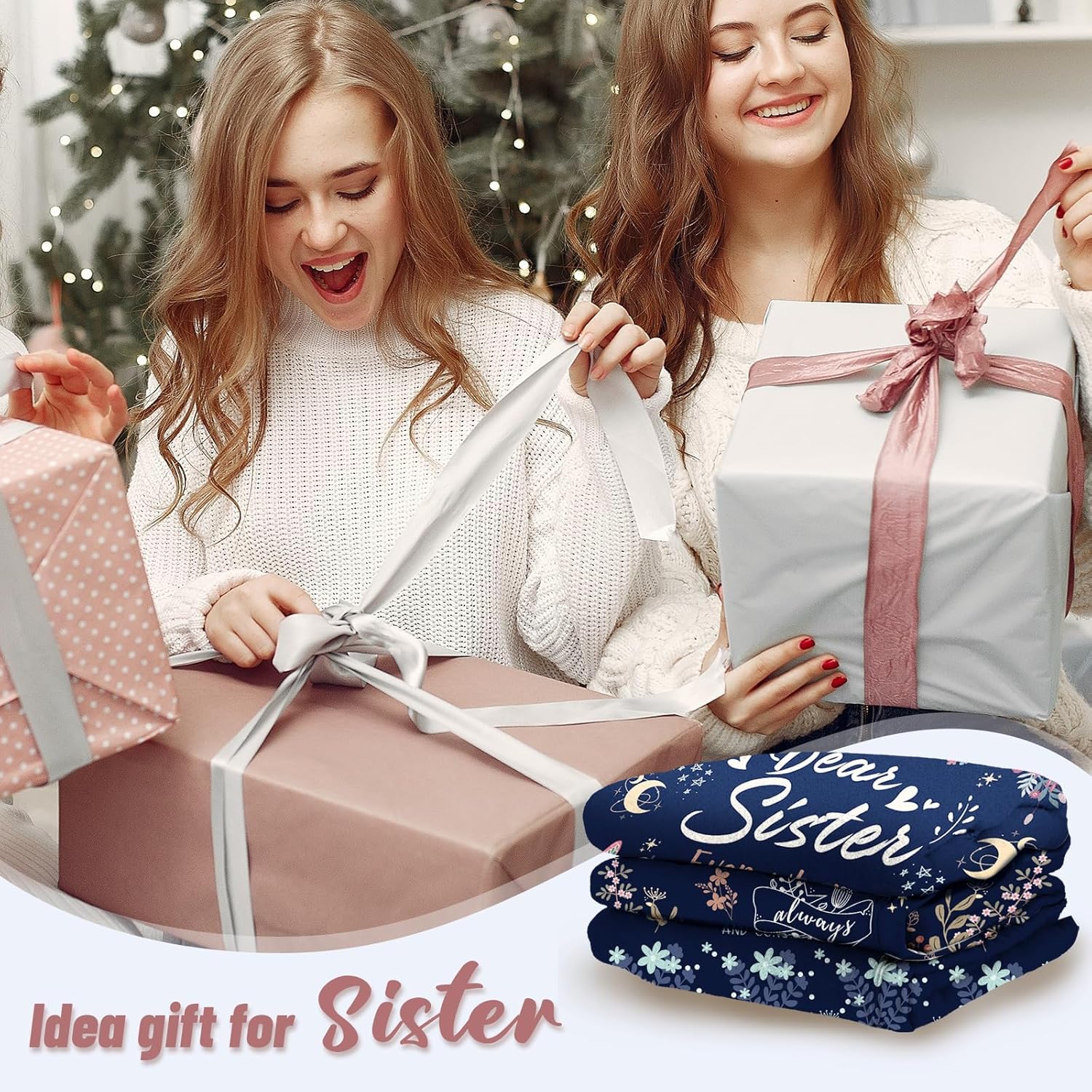 Sister Gifts Blanket, Sisters Gifts from Sister on Mother's Day, Blanket Present for Sisters on Valentine's Day, Happy Birthday Sister, to My Sister Gift Throw Blanket