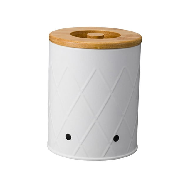Tnarru Kitchen Vegetable Storage Tin Potato Onion Garlic Storage Bin with Lid Kitchen Storage Canister for Kitchen Countertop Pantry White Small
